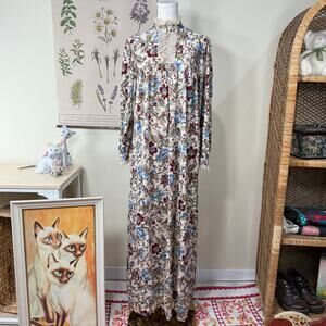 Vintage 60s 70s Floral Lace Maxi House Dress Peasant Cottage Prairie Grandma S